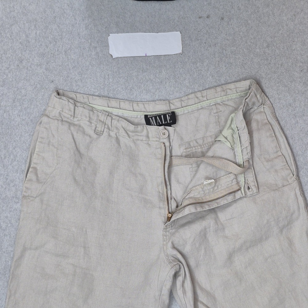 International Male Men Pants 34 Beige Linen Dress Pants Button 30" Inseam - Picture 4 of 14